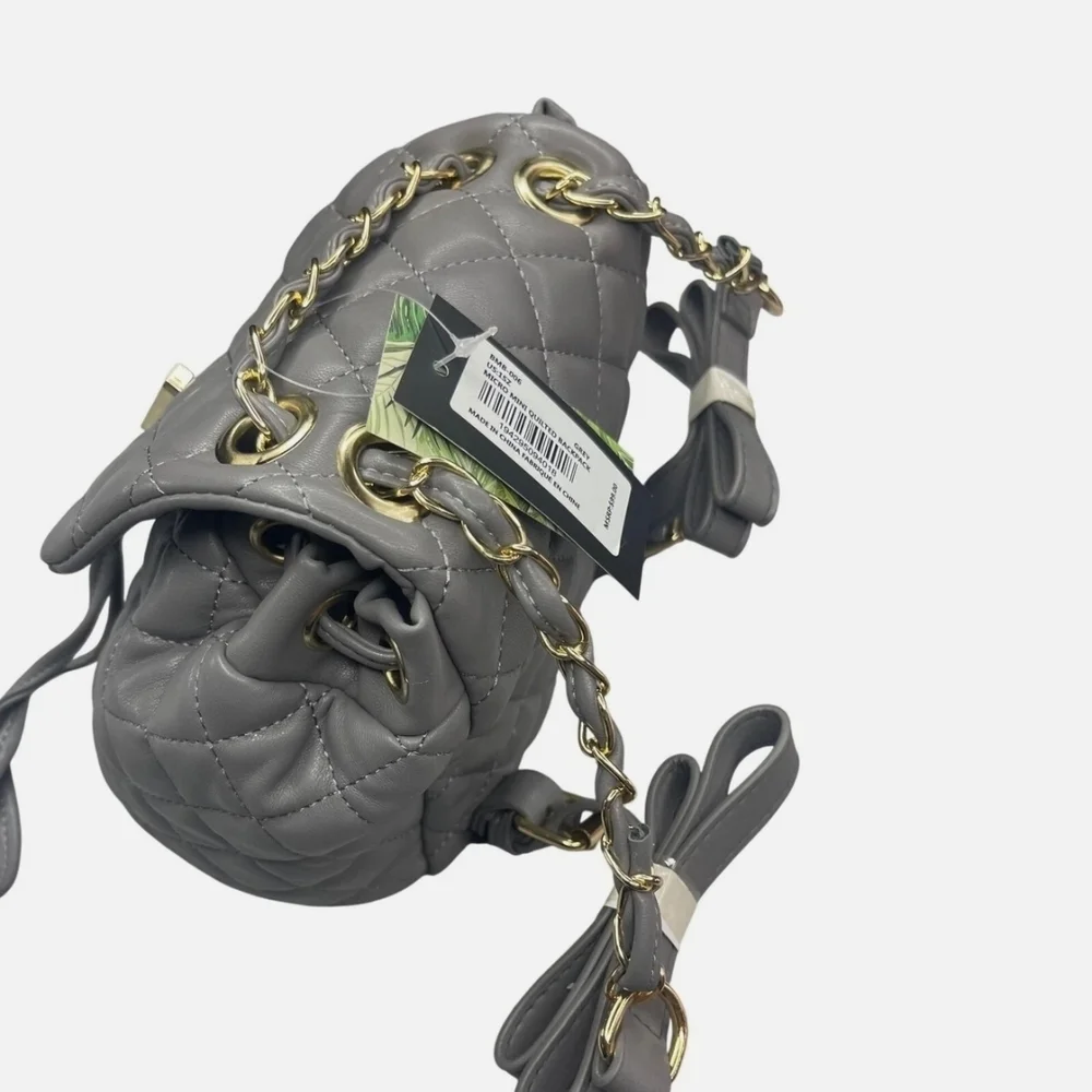 Badgely Mischka quilted mini  backpack, gray with gold tone hardware NWT